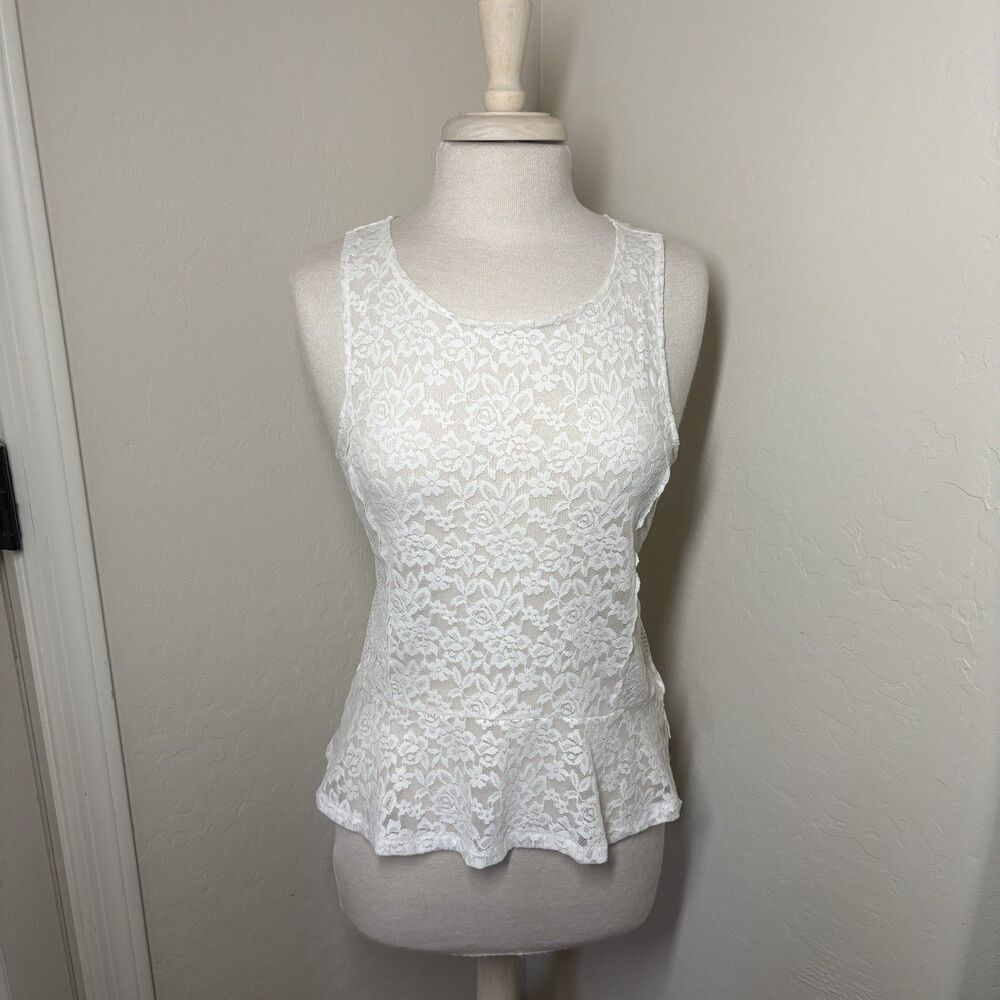 Vintage Y2K Hollister Top M Ivory Lace Sheer Coquette Soft Girl Whimsical Fairy